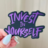 Invest In Yourself Purple Matte Mirror Sticker
