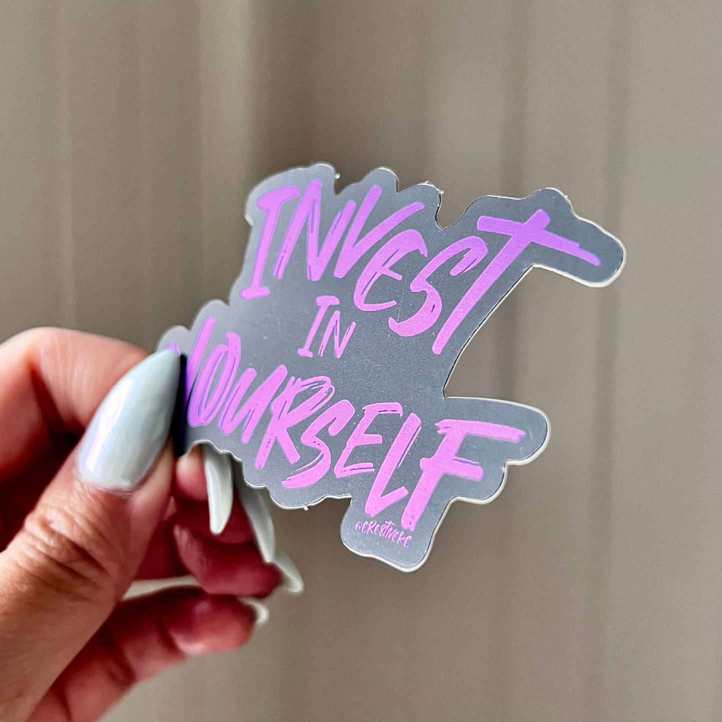 Invest In Yourself Purple Matte Mirror Sticker