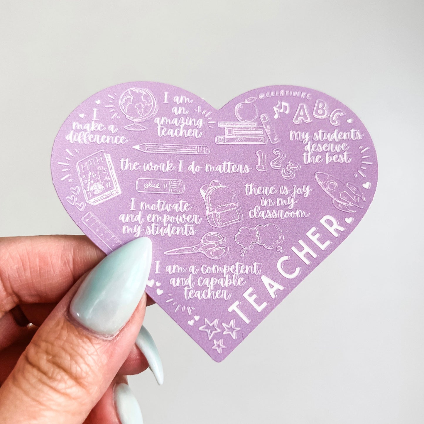 Teacher Heart Affirmation Raised Spot UV Sticker