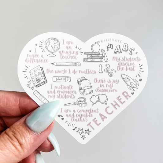Teacher Heart Affirmation Raised Spot UV Sticker