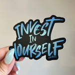 Invest In Yourself Blue Matte Mirror Sticker