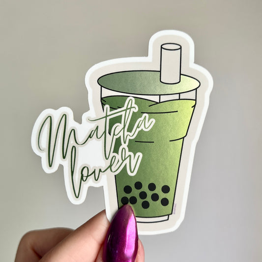 Matcha Lover Boba Tea Matte Mirror Sticker