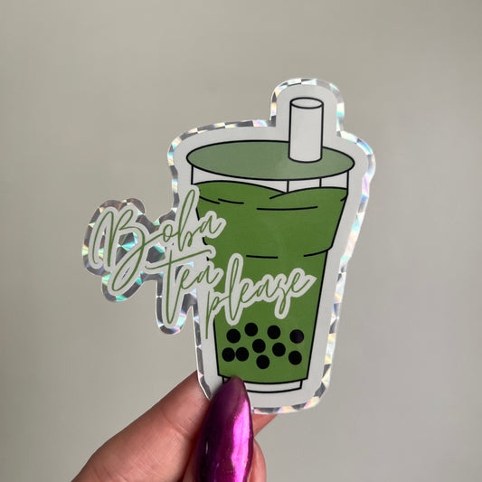 Boba Tea Please Matcha Prismatic Sticker