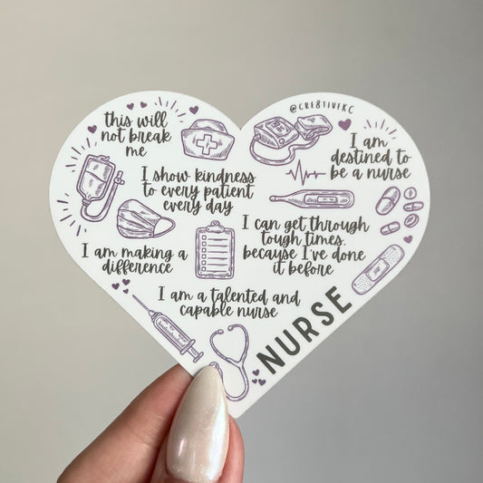 Nurse Heart Affirmation Purple Matte Holographic Waterproof Sticker